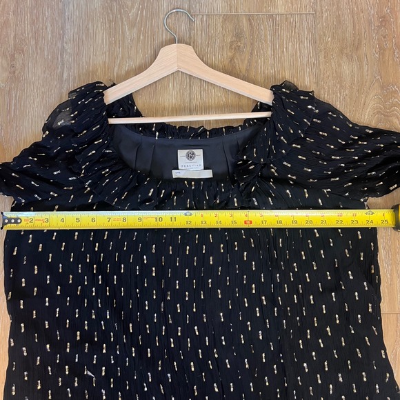 PERUVIAN CONNECTION Glenda Bailey Black Gold Metallic Pleated Maxi Dress L - Picture 6 of 13